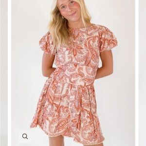 Paisley Puff Sleeve Orange Dress